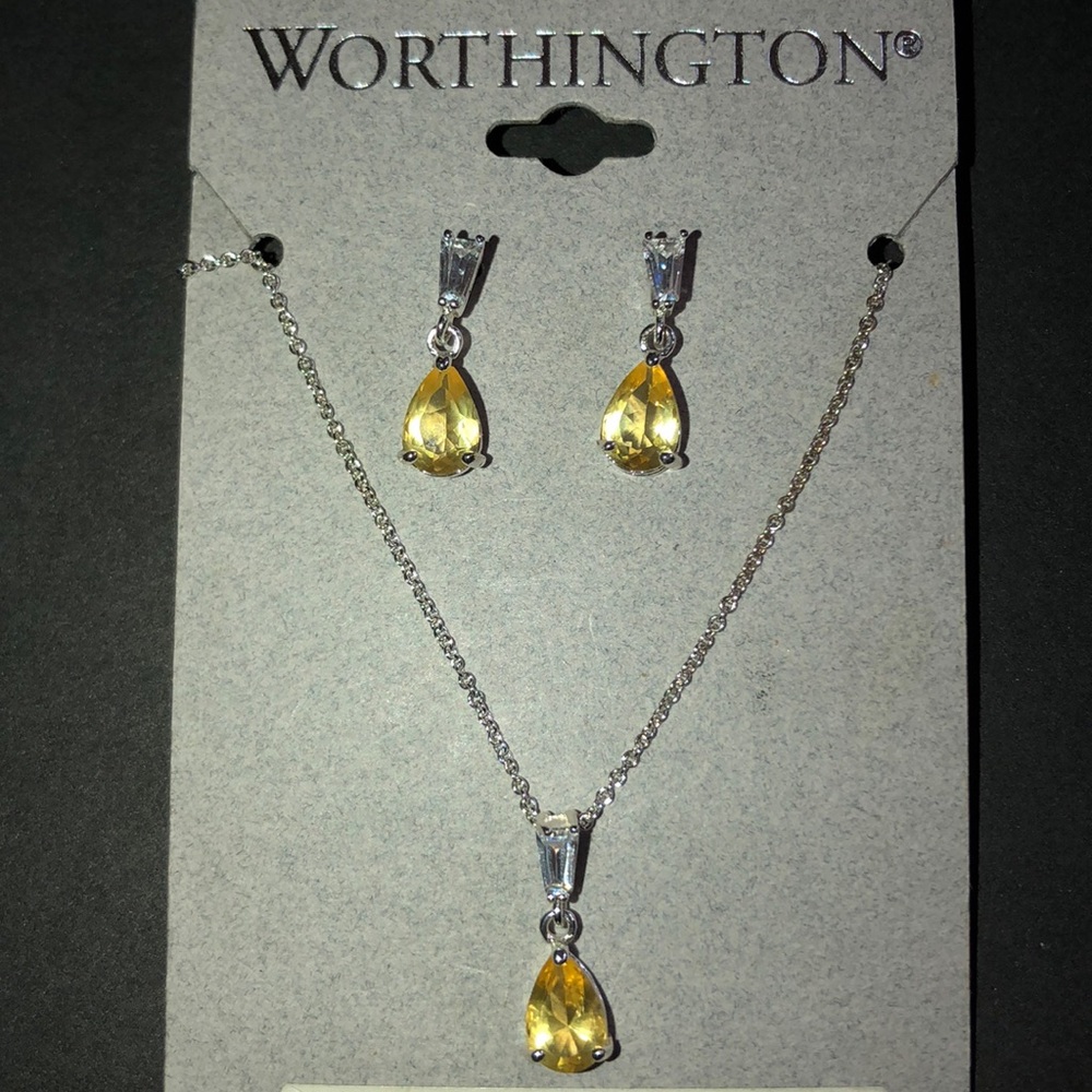 Yellow Stone Necklace and Earring Set
